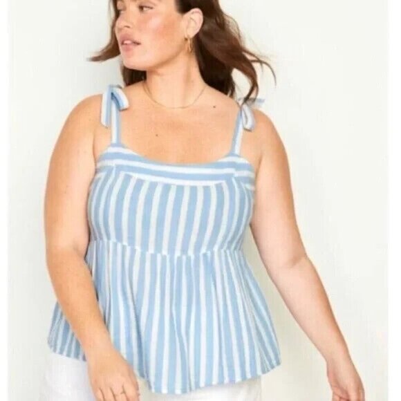 Old Navy Tops - Old Navy Tie-Shoulder Striped Smocked Babydoll Cami Tank Top Blue And White L